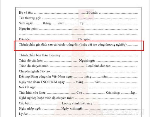 cách viết thành phần gia đình trong sơ yếu lý lịch