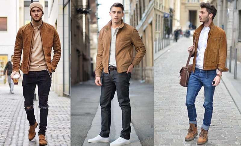Áo jacket + quần jean + giày sneaker