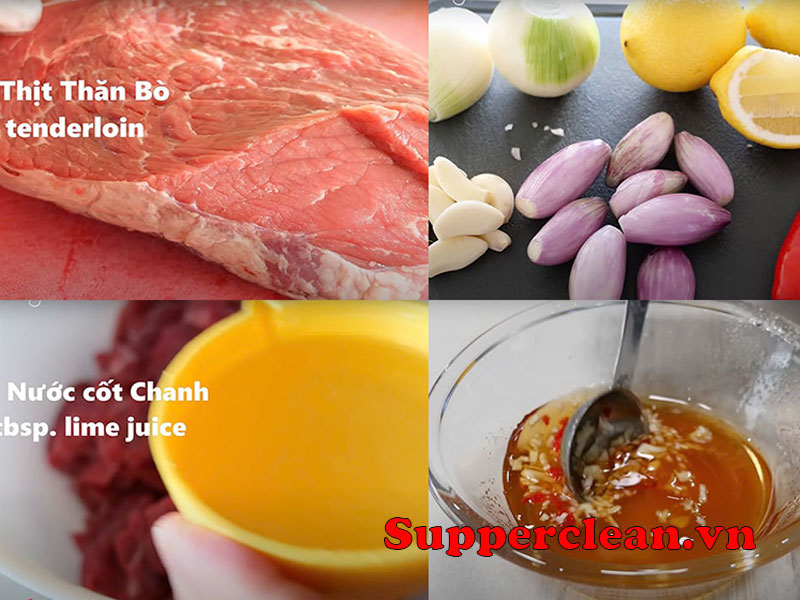 nguyên liệu làm Bò Tái Chanh 