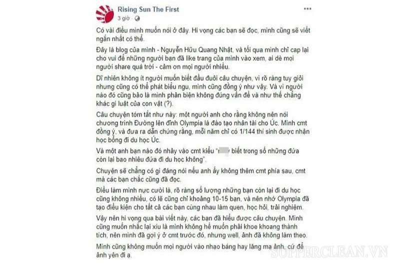 Nội dung bài post của Nguyễn Hữu Nhật Quang sau khi sự việc xảy ra