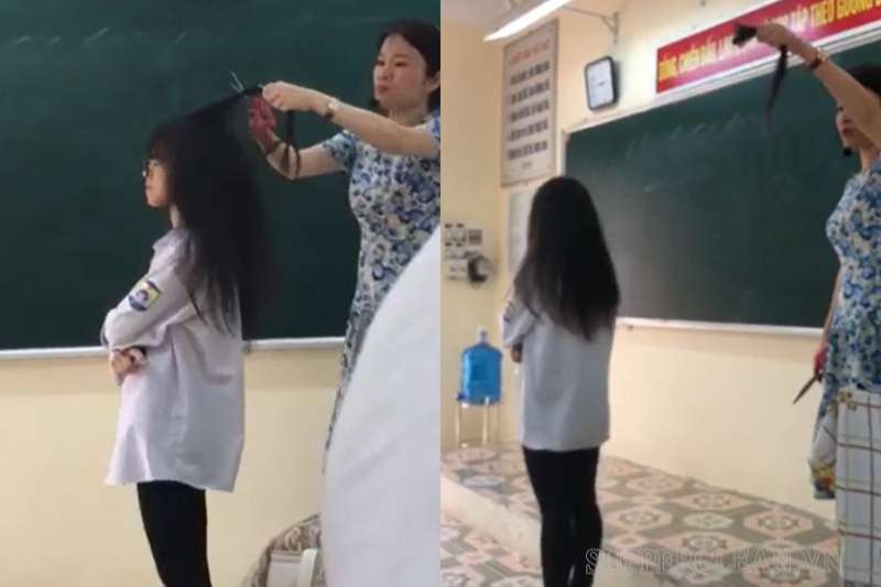 Cô giáo cắt tóc học sinh ngay trên bục giảng vì nhuộm tóc
