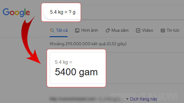 Đổi kg sang các đơn vị khác nhờ Google
