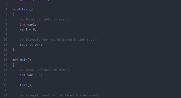 Ví dụ về cách khai biến biến cục bộ trong ngôn ngữ C