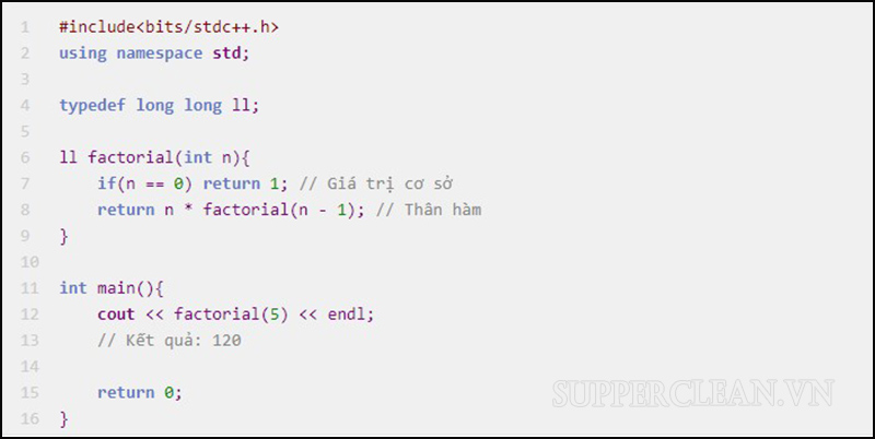 Ví dụ về hàm đệ quy trong lập trình C++