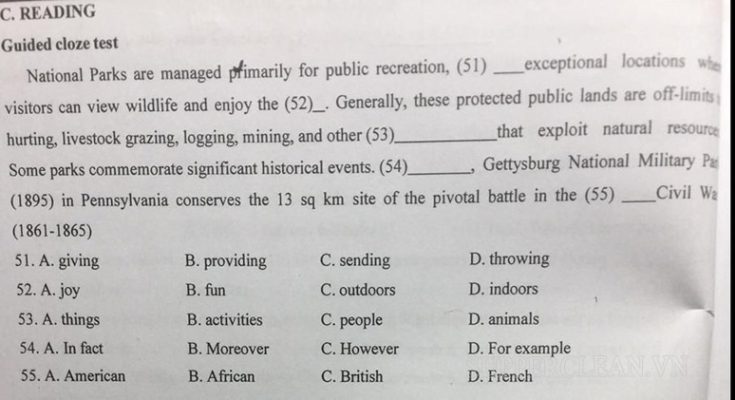 Cloze test là bài tập điền từ còn thiếu vào chỗ trống trong tiếng Anh