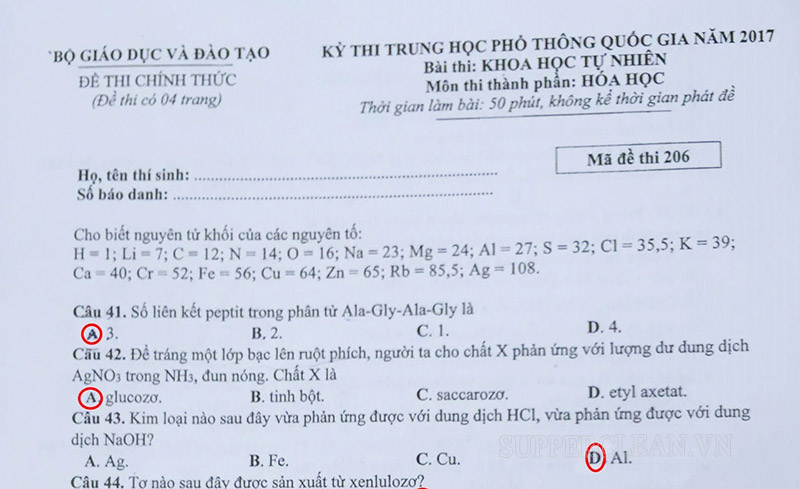 Mã đề thi thường được đánh dấu bằng các số tự nhiên