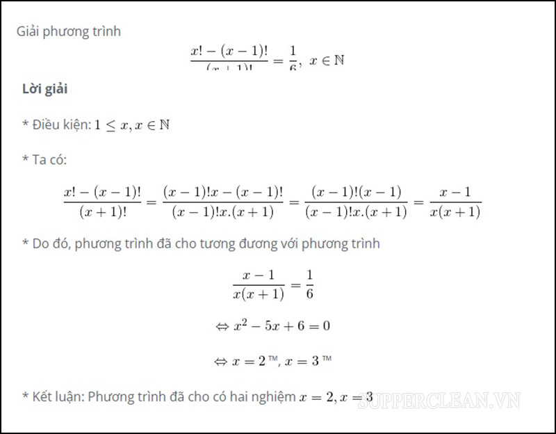 Ví dụ về bài tập giải phương trình có ẩn trong giai thừa